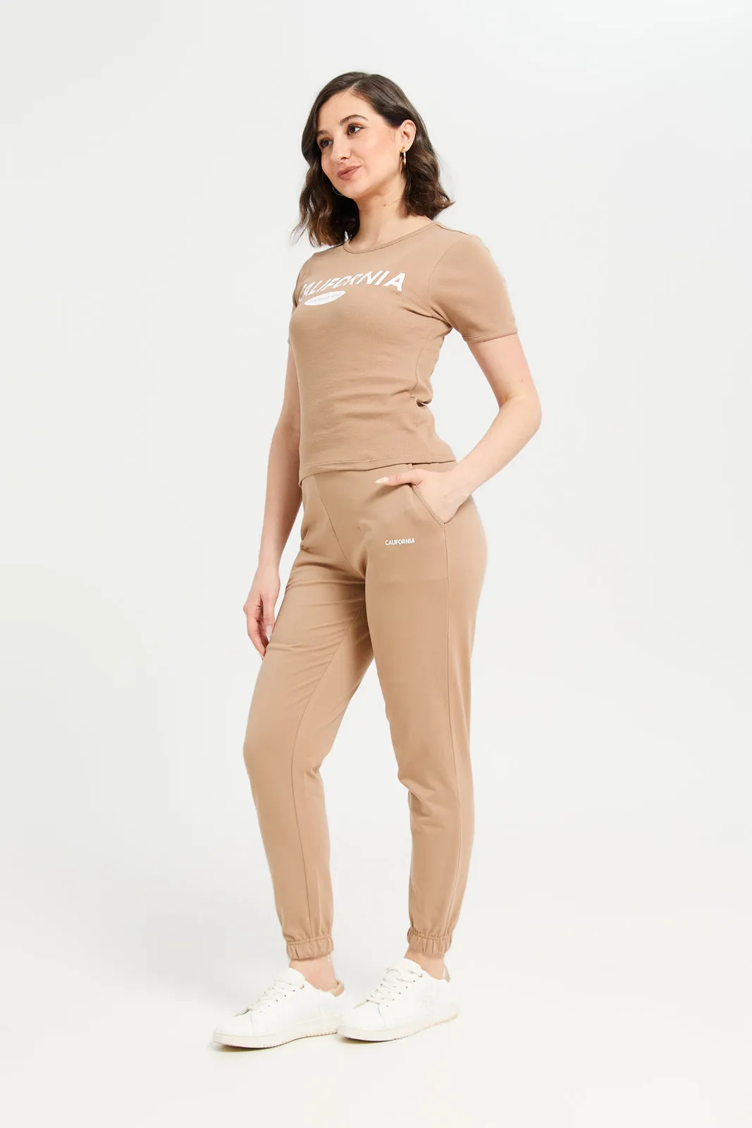 Women Beige Plain Elasticated Joggers sold by Redtag product image thumbnail 2