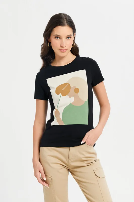 Women Black Escape Printed T-Shirt sold by Redtag