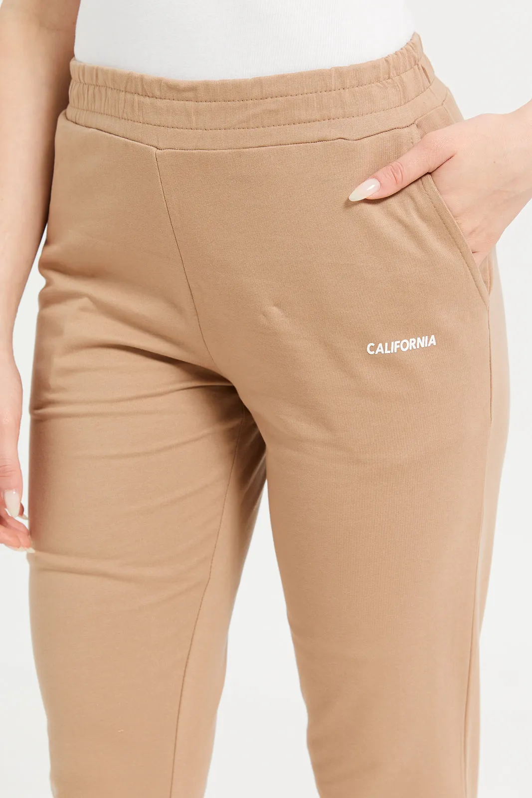 Women Beige Plain Elasticated Joggers sold by Redtag product image thumbnail 4