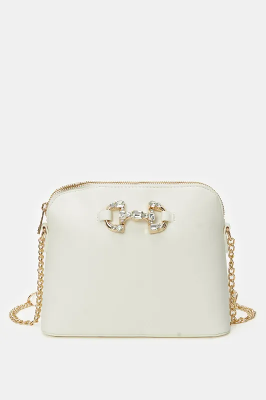 Women White Embellished Cross Body Bag sold by Redtag
