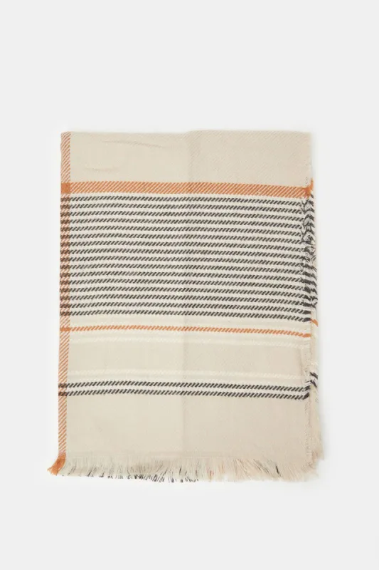 Women Beige Embellished Knitted Blanket Scarf sold by Redtag
