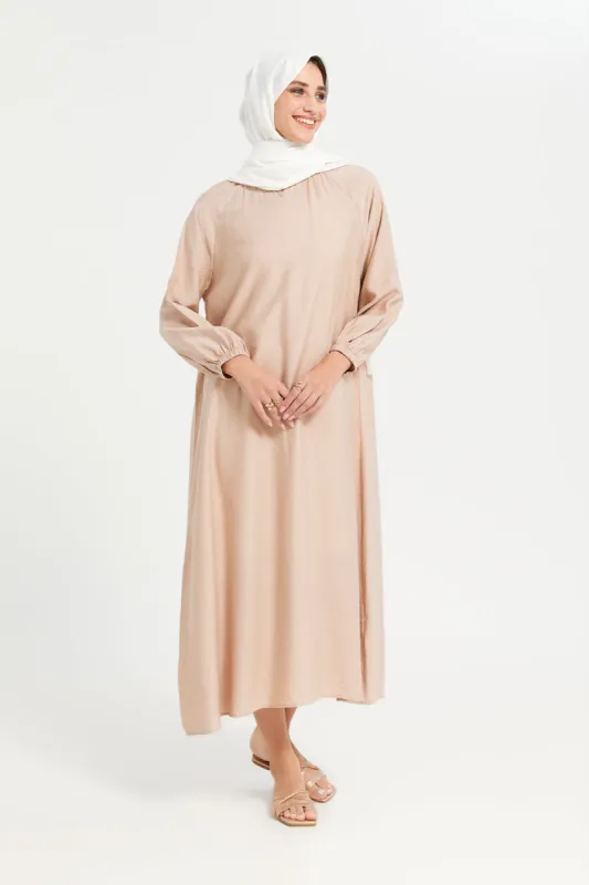 Women Peach Key Hole Neck Detail Kaftan Dress sold by Redtag