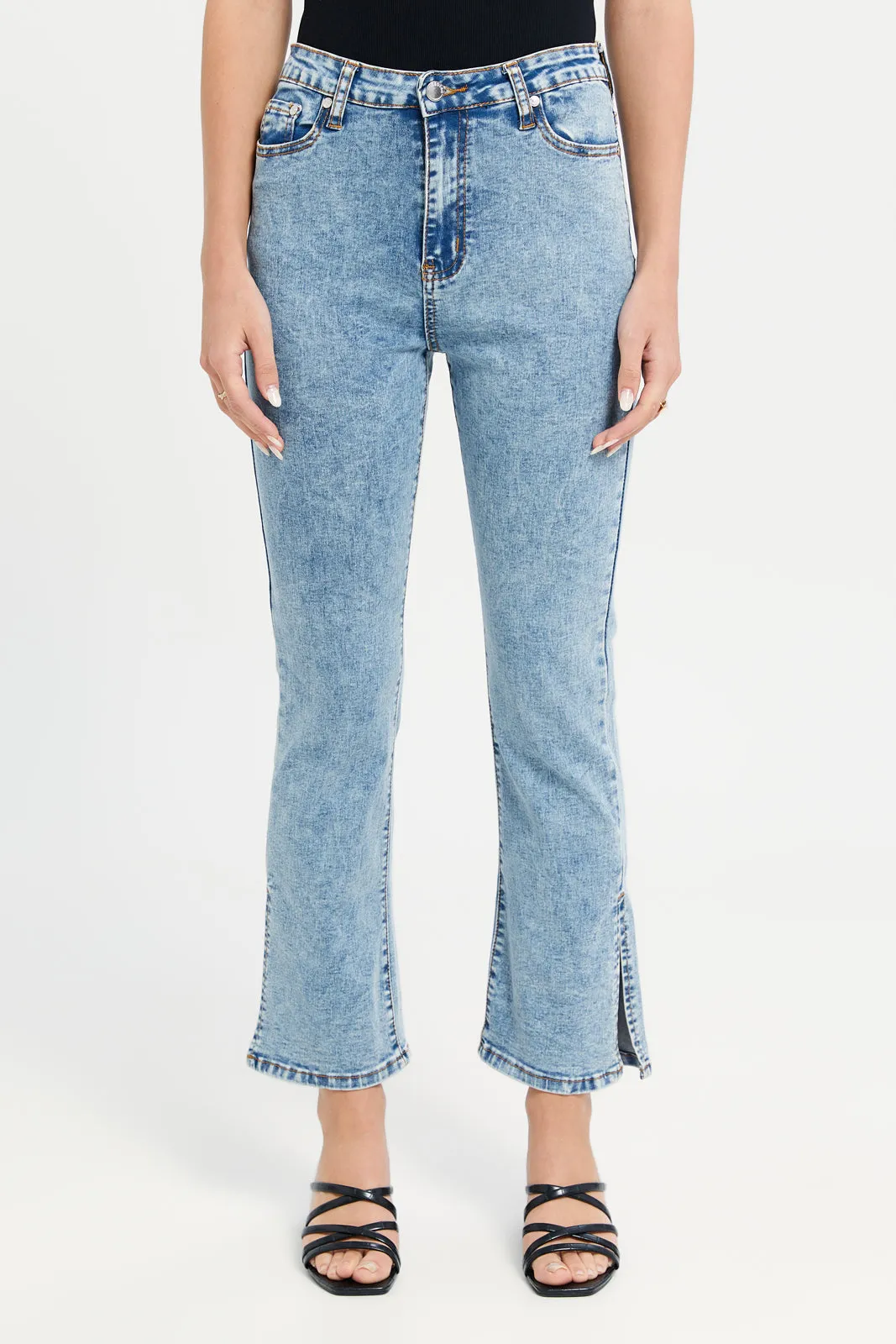 Women Blue Flare Slit Jeans sold by Redtag
