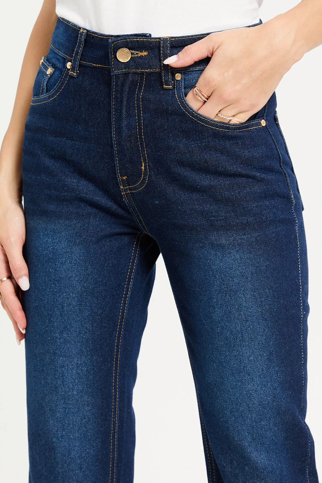 Women Navy Denim With Embroidered Detailing Jeans sold by Redtag product image thumbnail 4