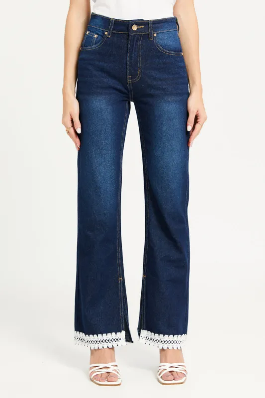 Women Navy Denim With Embroidered Detailing Jeans sold by Redtag