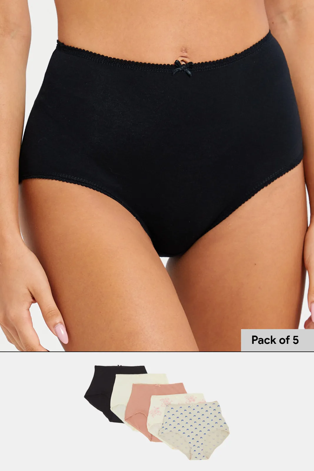 Women Assorted Plain And Printed Full Brief Set (Pack Of 5) sold by Redtag