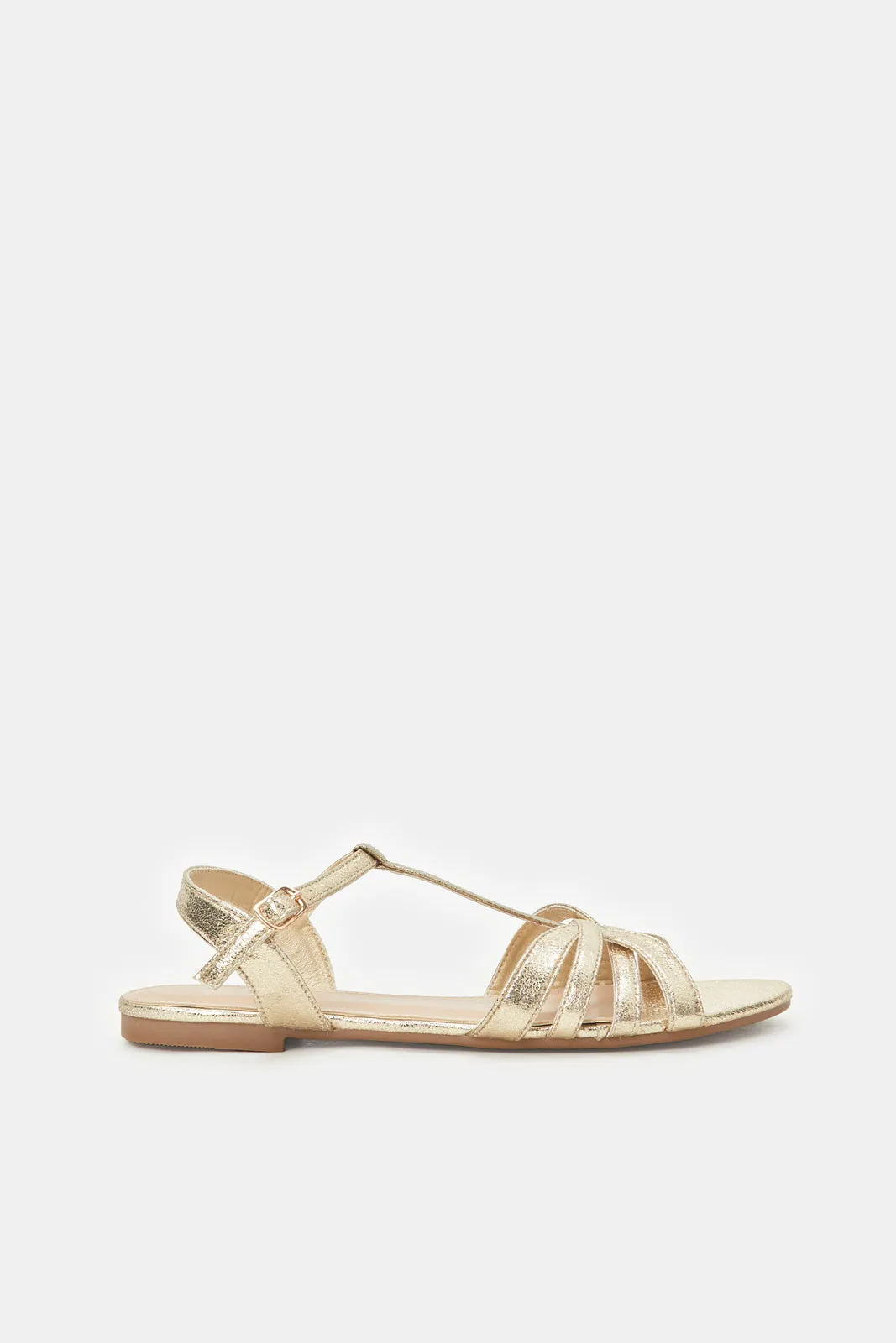 Women Gold T Bar Sandal sold by Redtag