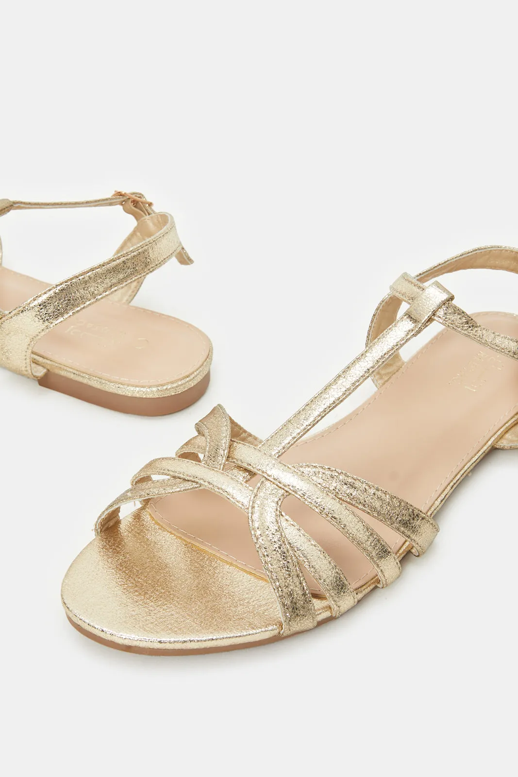 Women Gold T Bar Sandal sold by Redtag product image thumbnail 3