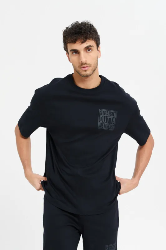 Men Black Printed Lounge T-Shirt sold by Redtag