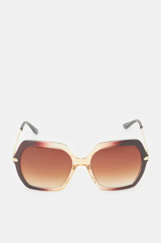Women Brown Hexagonal Sunglasses sold by Redtag