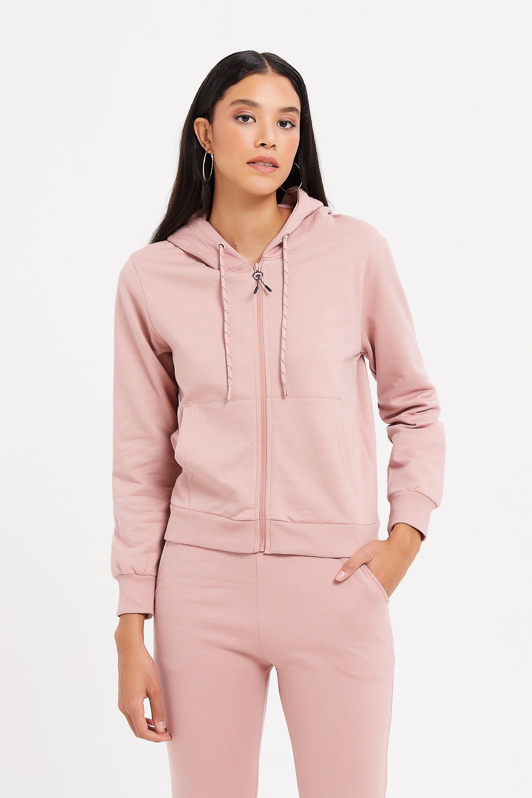 Women Pink Plain Zip Through Hoodie sold by Redtag