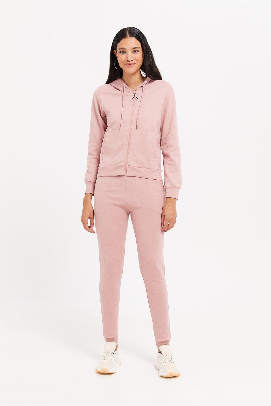 Women Pink Plain Zip Through Hoodie sold by Redtag product image thumbnail 2