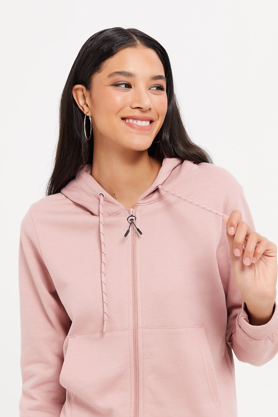 Women Pink Plain Zip Through Hoodie sold by Redtag product image thumbnail 4
