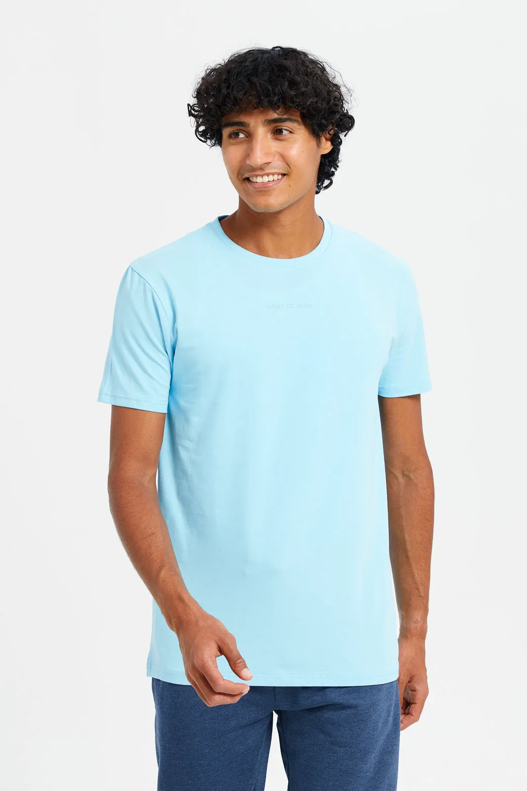 Men Blue Cotton Elastane Round New T-Shirt sold by Redtag