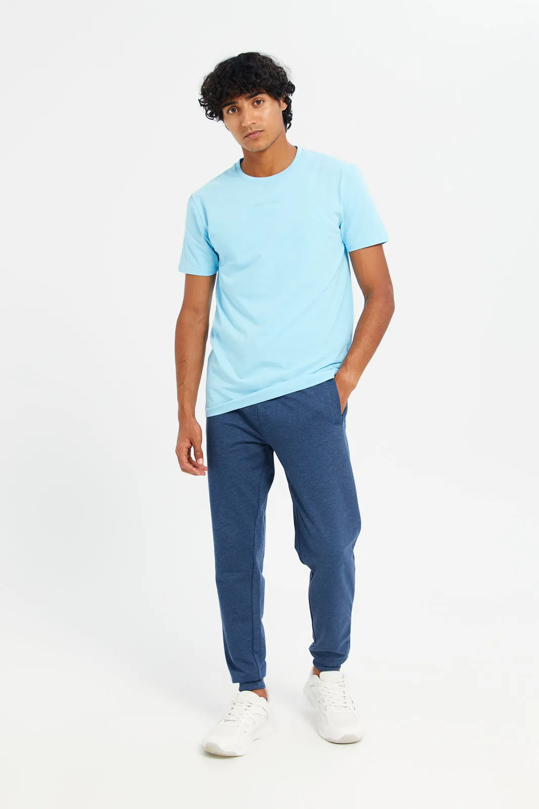 Men Blue Cotton Elastane Round New T-Shirt sold by Redtag product image thumbnail 2