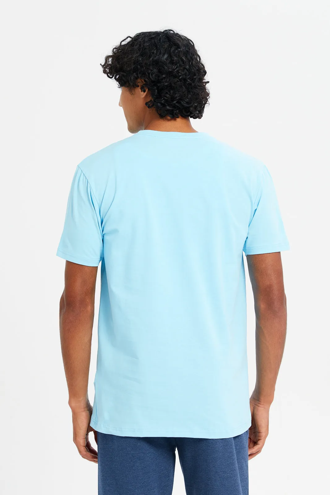 Men Blue Cotton Elastane Round New T-Shirt sold by Redtag product image thumbnail 3