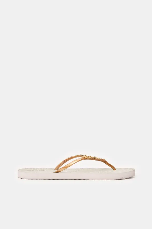 Women Gold Embellished Flip Flop sold by Redtag