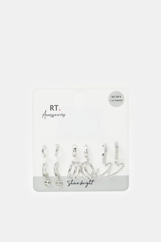 Women Silver Embellished Earrings Set (6 Piece) sold by Redtag