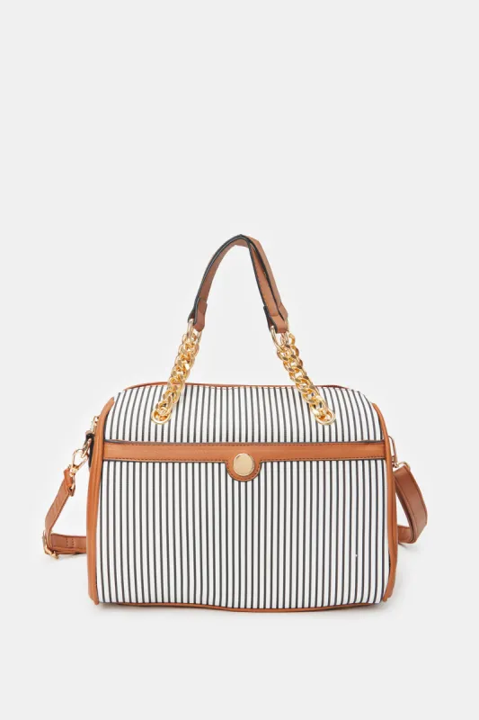 Women Beige Striped Bollin Bag sold by Redtag