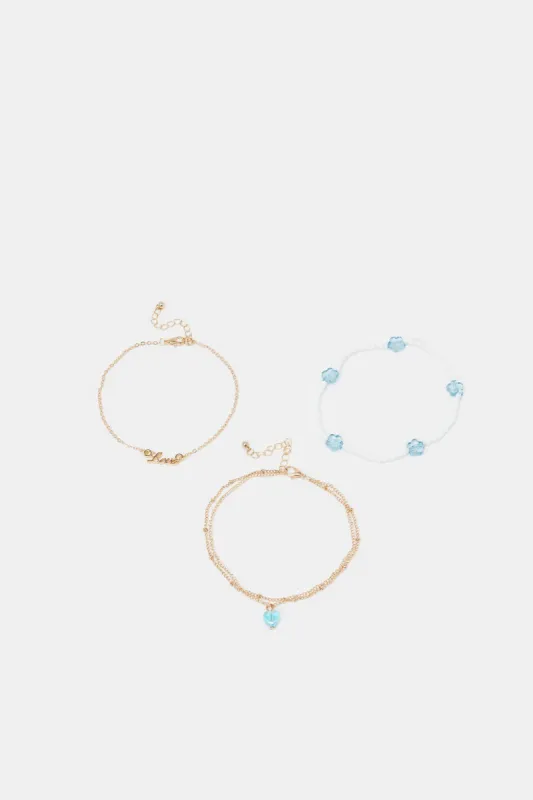 Women Assorted Embellished Anklet Set (Pack of 3) sold by Redtag