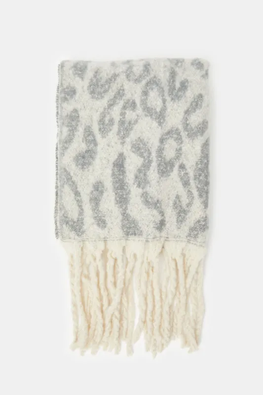 Women Grey Embellished Knitted Scarf sold by Redtag