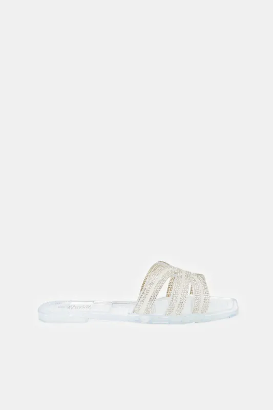 Women White Strappy Embellished Mule sold by Redtag