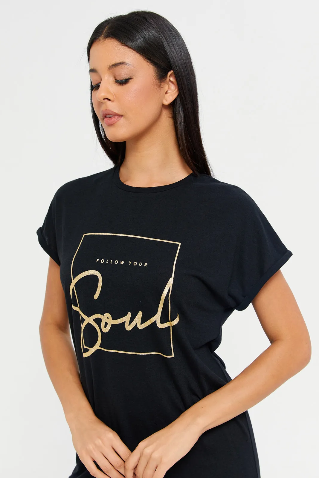 Women Black Soul Print Nightshirt sold by Redtag product image thumbnail 4