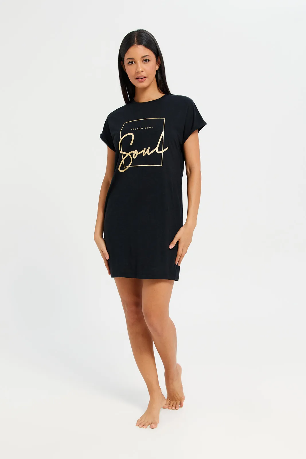 Women Black Soul Print Nightshirt sold by Redtag product image thumbnail 2