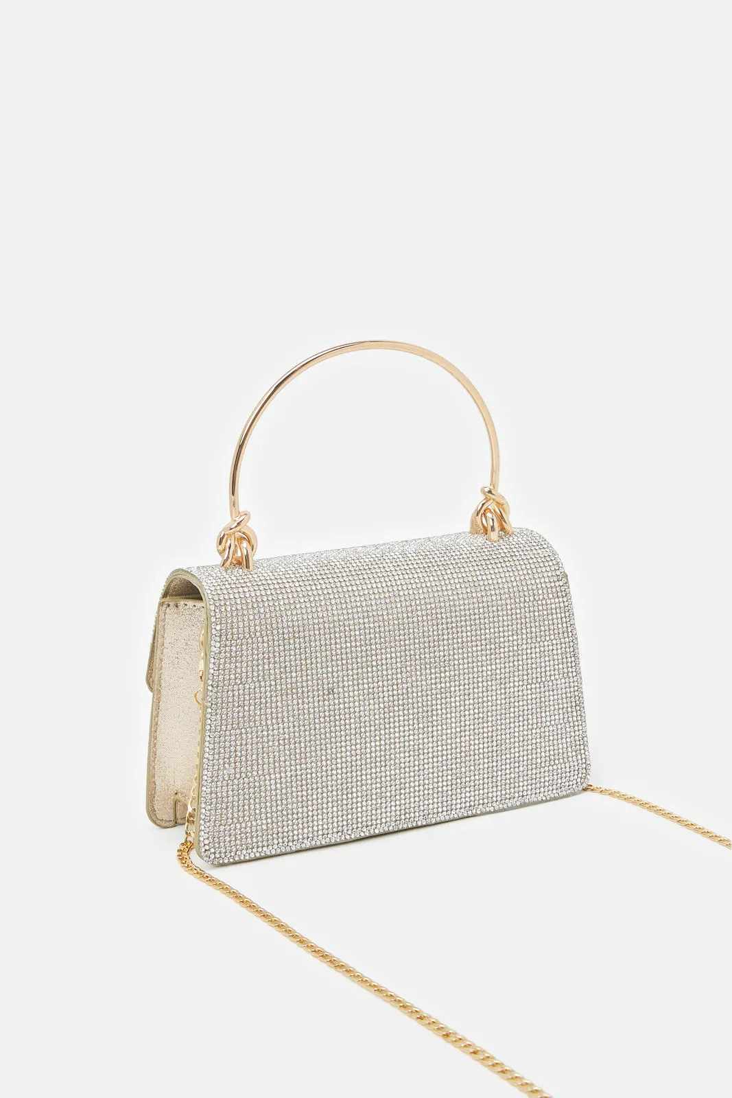 Women Gold Embellished Handle Evening Clutch sold by Redtag product image thumbnail 2