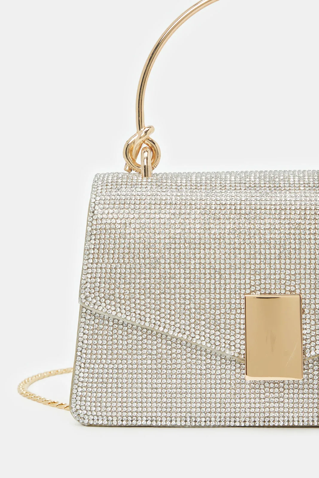 Women Gold Embellished Handle Evening Clutch sold by Redtag product image thumbnail 3