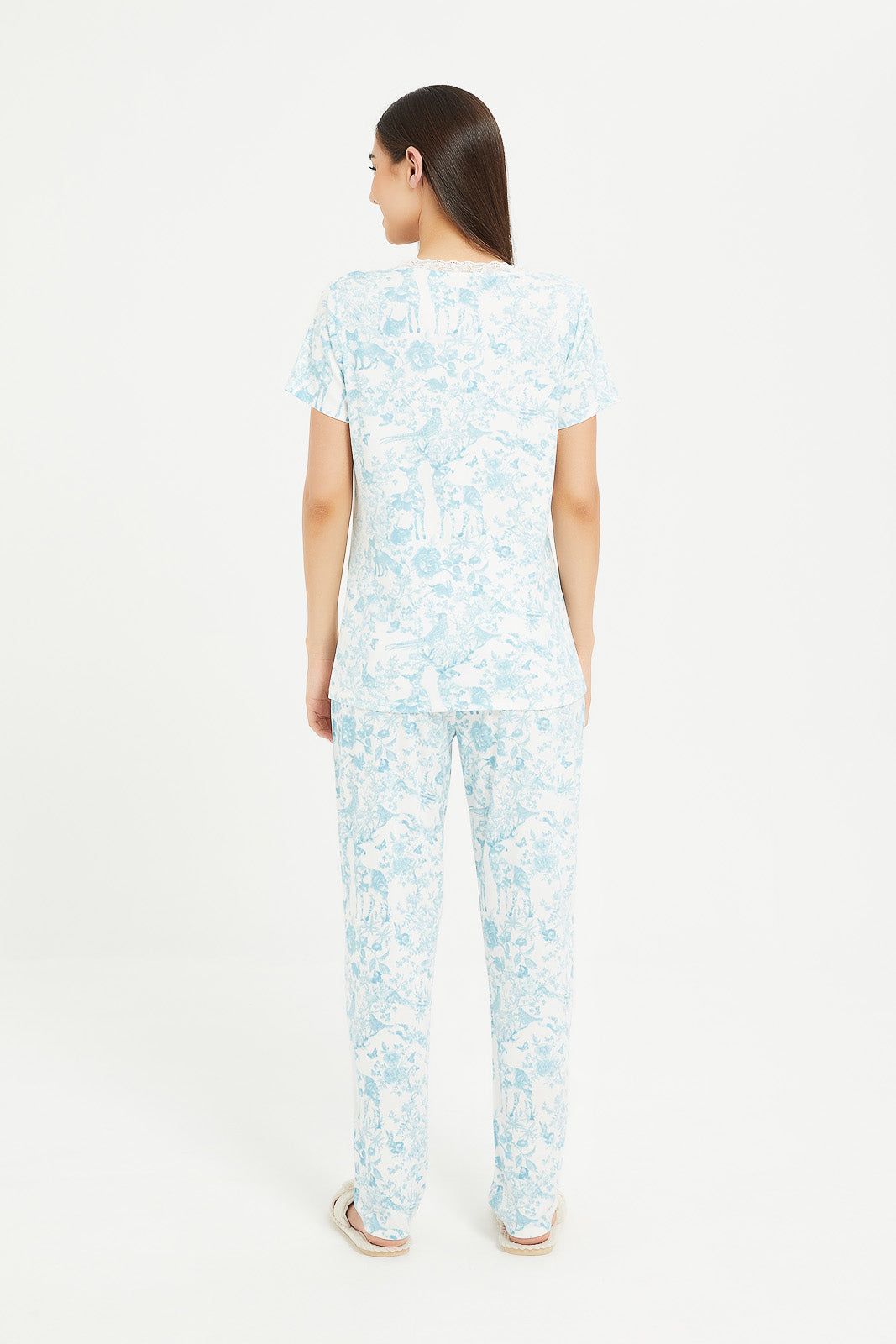 Women White And Blue Printed Pajama Set (2 Piece) sold by Redtag product image thumbnail 2