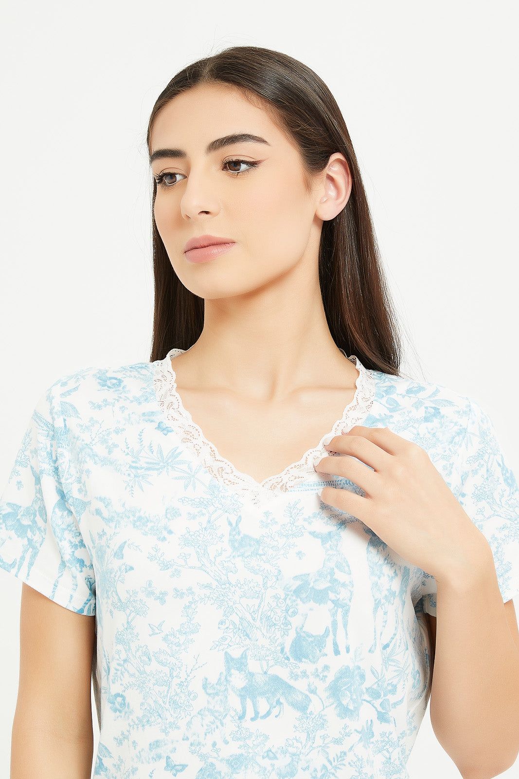 Women White And Blue Printed Pajama Set (2 Piece) sold by Redtag product image thumbnail 3