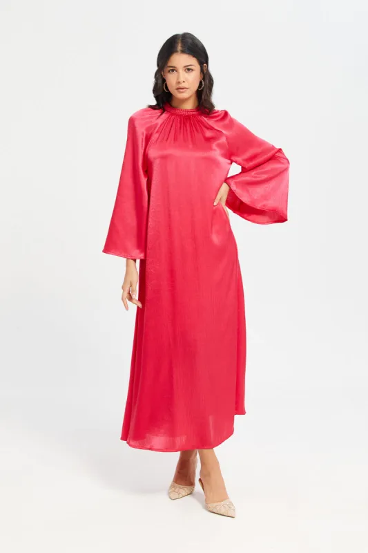 Women Fuchsia Braided Neck Kaftan Dress sold by Redtag