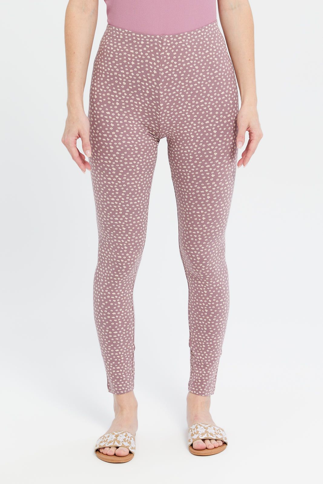 Women Mauve Printed Leggings sold by Redtag