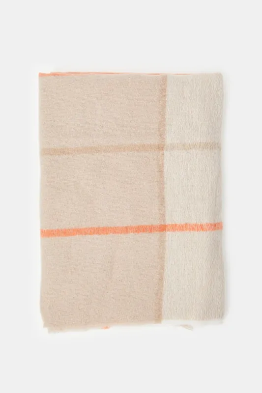 Women Beige Embellished Knitted Scarf sold by Redtag