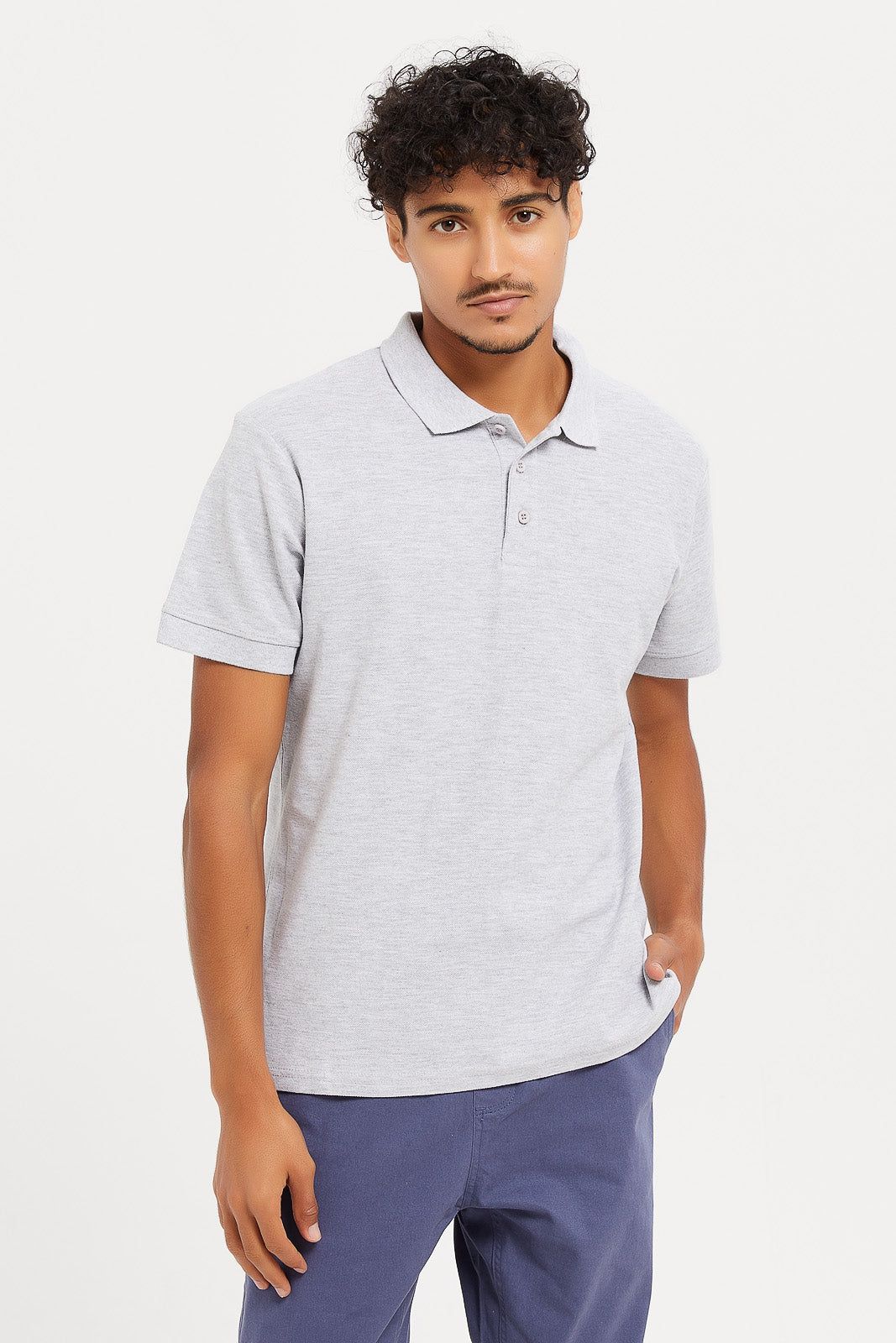Men Grey Plain Polo Shirt sold by Redtag