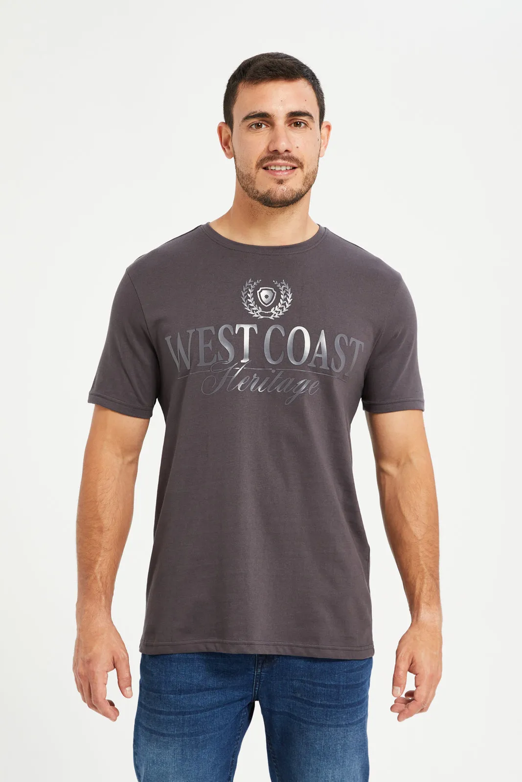 Men Grey Foil Print T-Shirt sold by Redtag