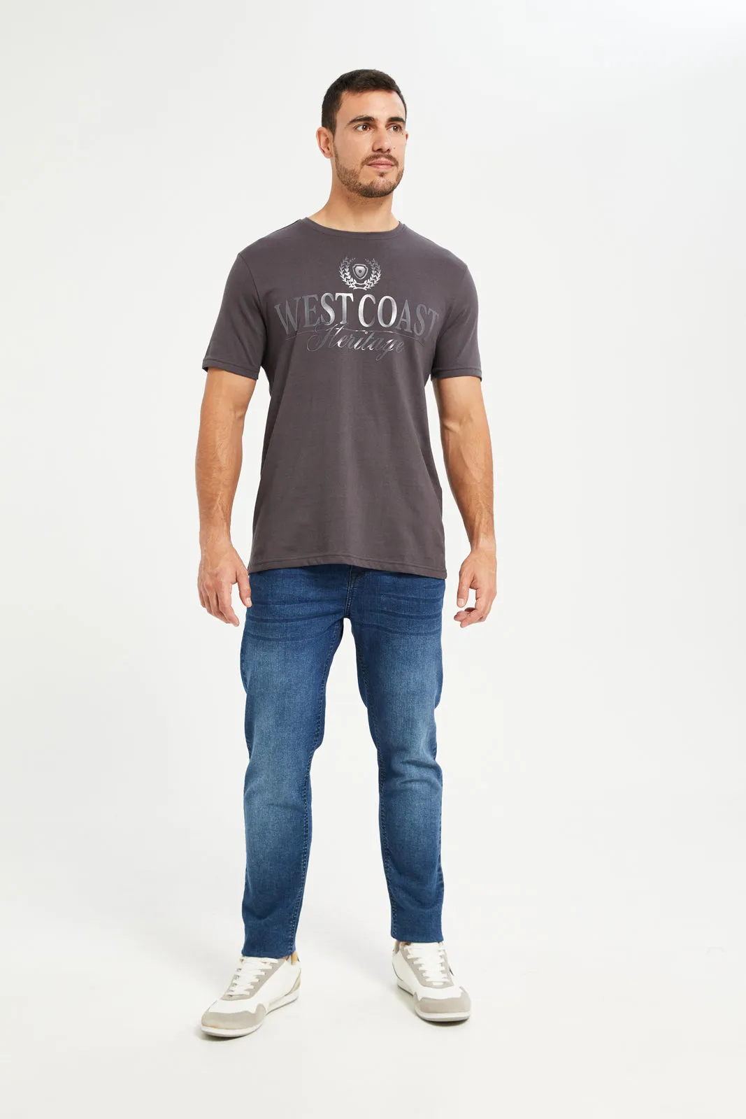Men Grey Foil Print T-Shirt sold by Redtag product image thumbnail 2