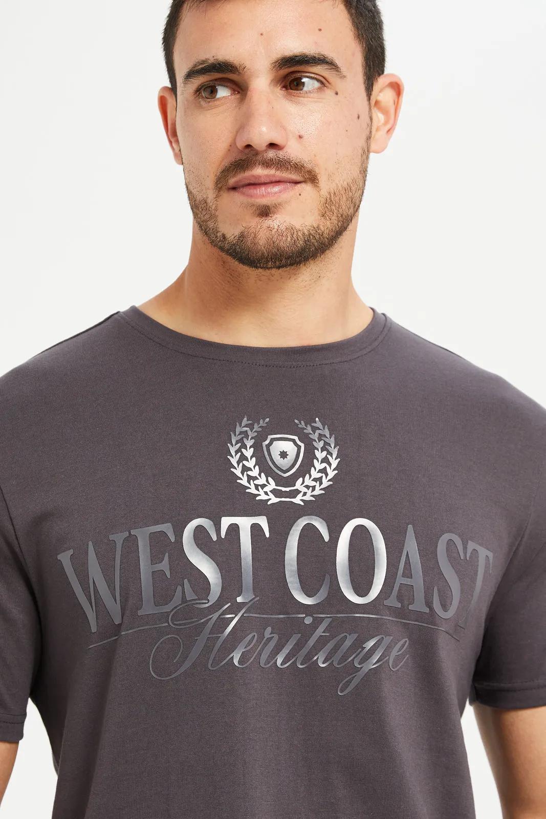 Men Grey Foil Print T-Shirt sold by Redtag product image thumbnail 4