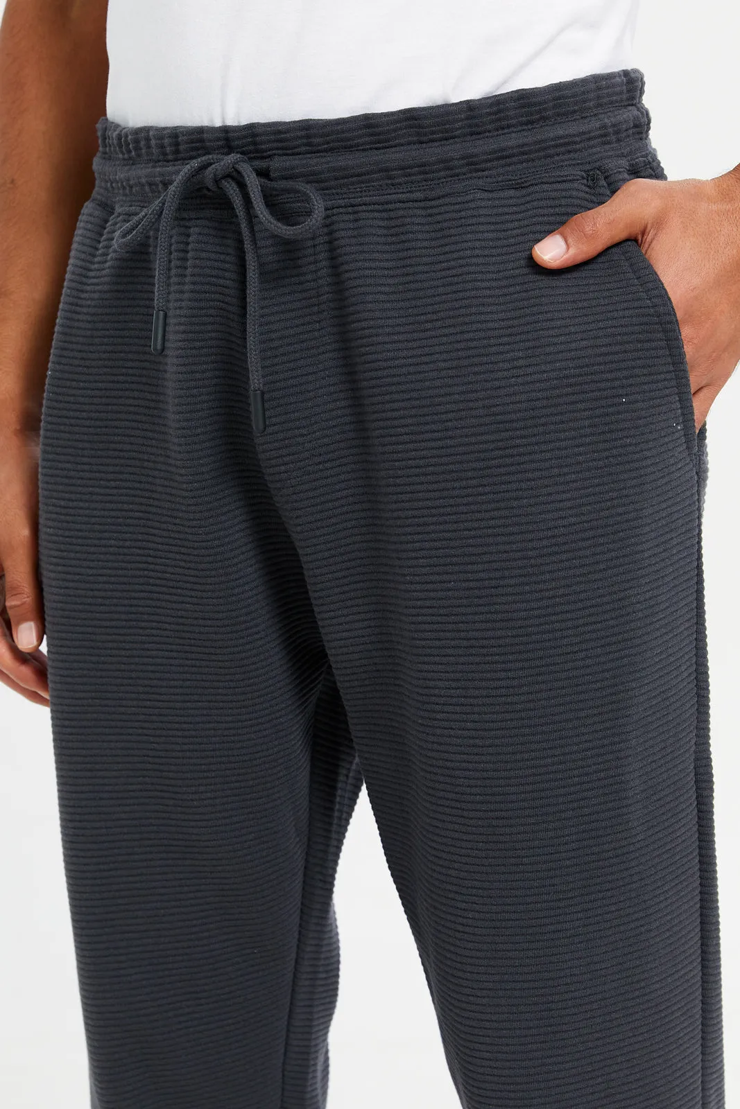 Men Charcoal Ribbed Jogger Pants sold by Redtag product image thumbnail 4