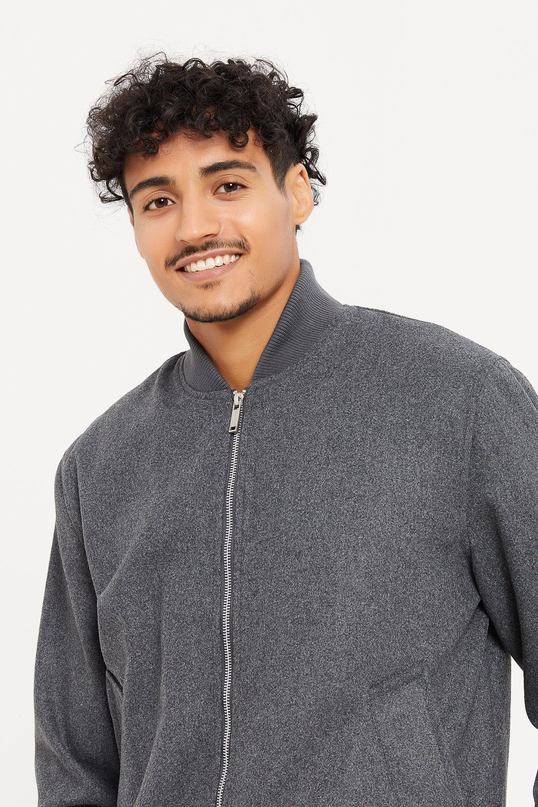 Men Charcoal Faux Fur Lined Melton Bomber Jacket sold by Redtag product image thumbnail 4