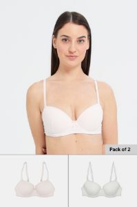 Women Pink And Ivory Lace Padded T-Shirt Bra Set (Pack of 2) sold by Redtag