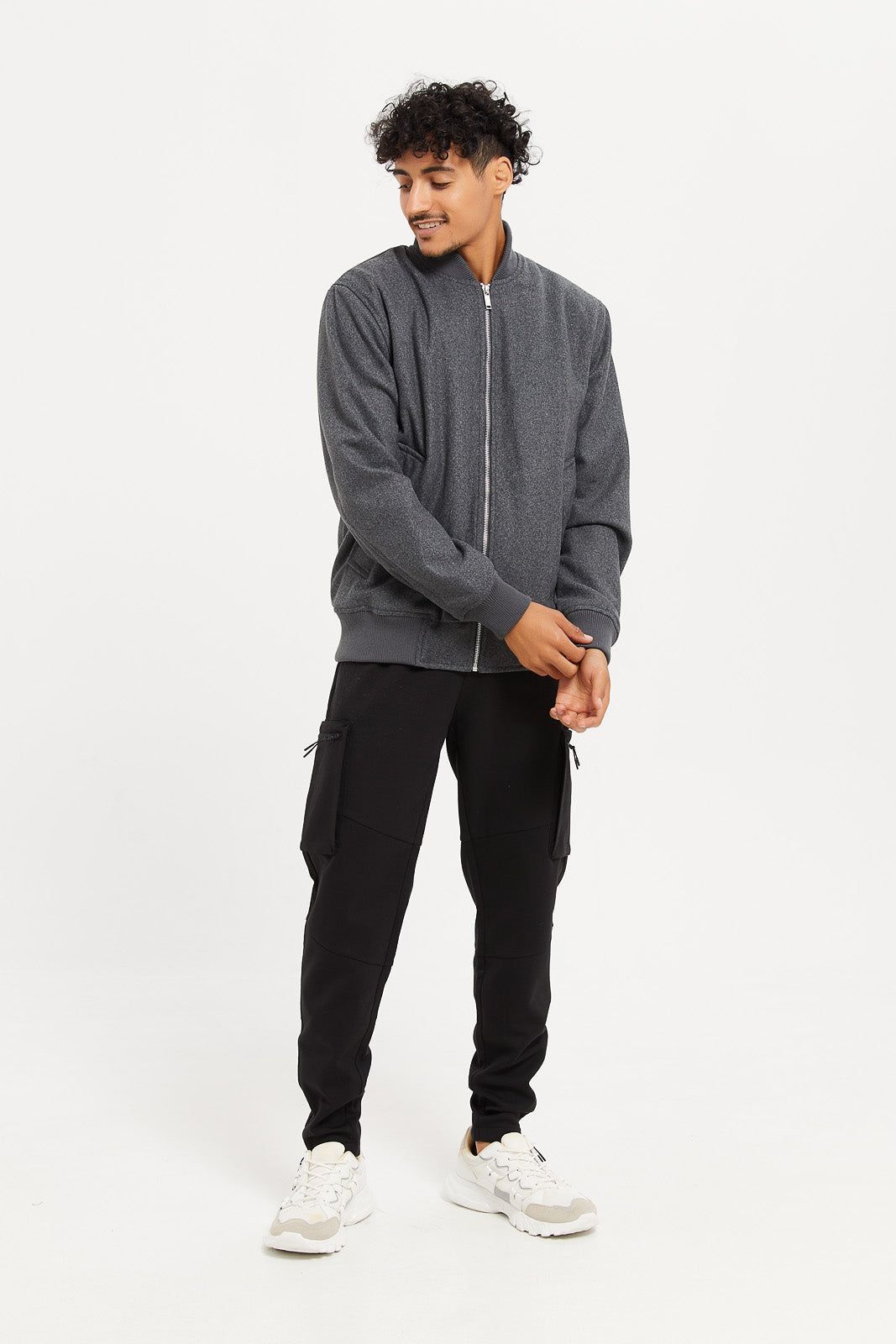 Men Charcoal Faux Fur Lined Melton Bomber Jacket sold by Redtag product image thumbnail 2