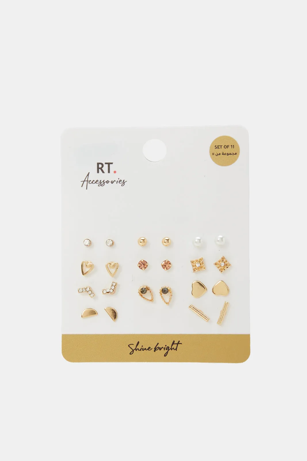 Women Gold Studs (11 Pairs) sold by Redtag