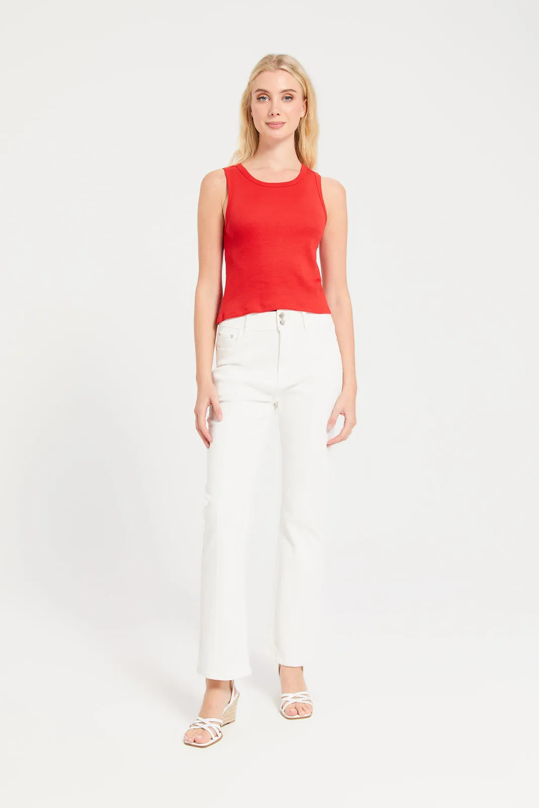 Women Red Rib Vest Cropped Top sold by Redtag product image thumbnail 2