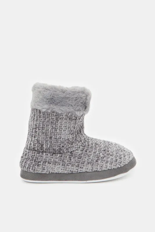 Women Grey Knit Booty Slipper sold by Redtag