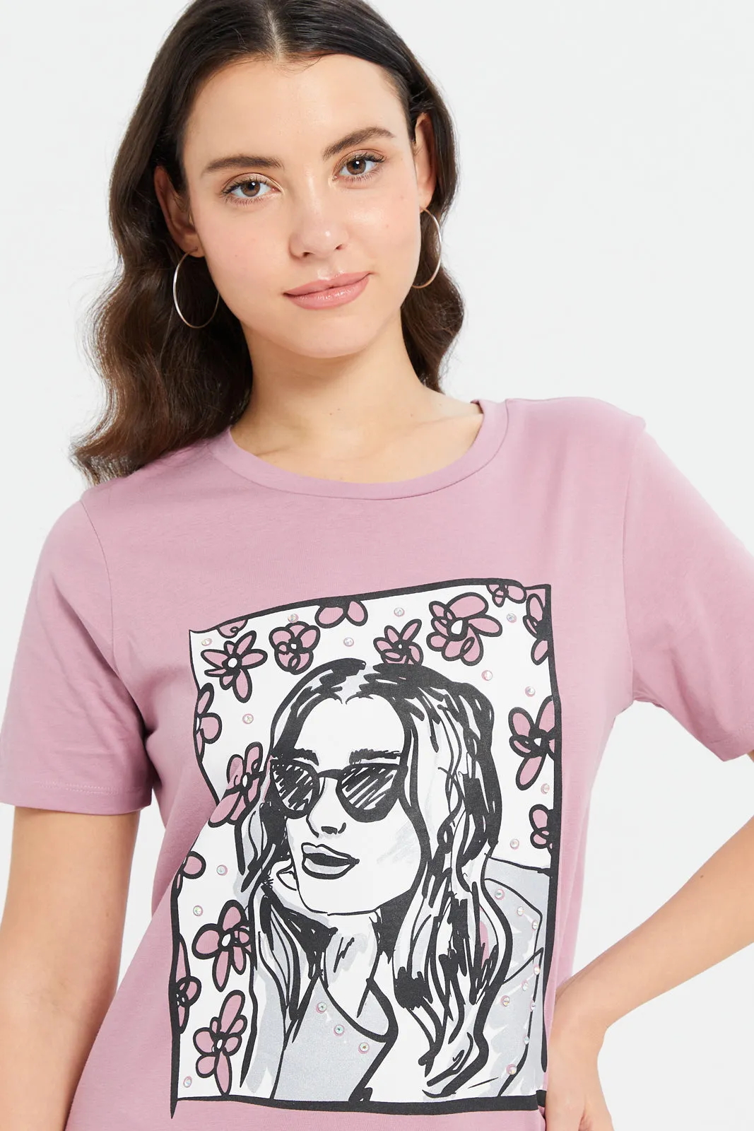 Women Pink Printed Embellished T-Shirt sold by Redtag product image thumbnail 4
