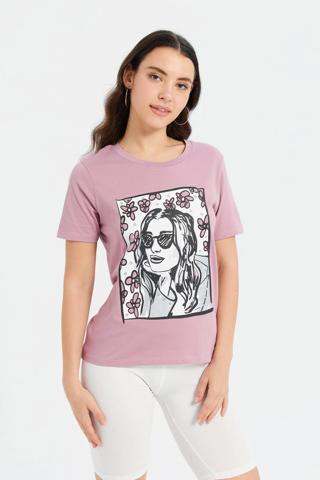 Women Pink Printed Embellished T-Shirt sold by Redtag