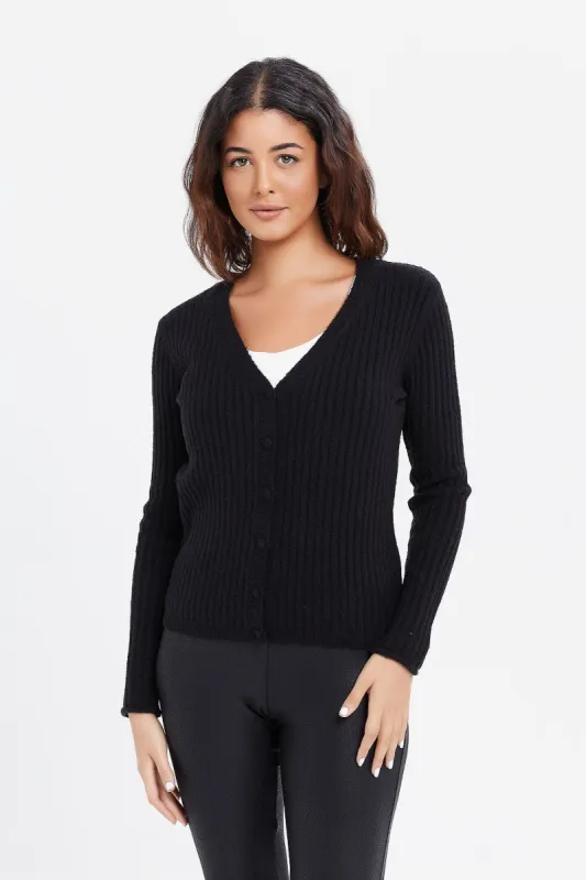 Women Black Knitted Cardigan sold by Redtag