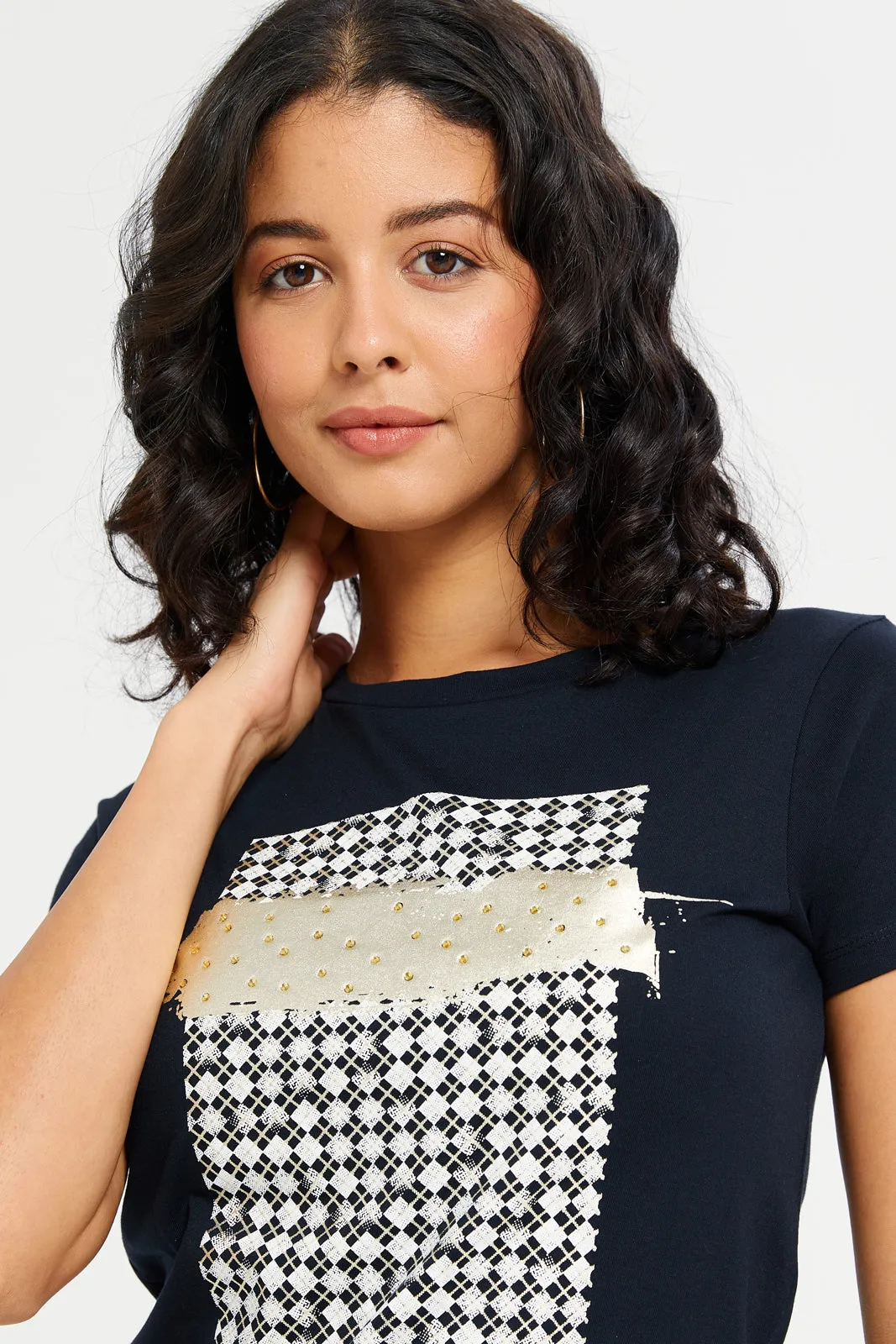 Women Black Deluxe Embellished T-Shirt sold by Redtag product image thumbnail 4